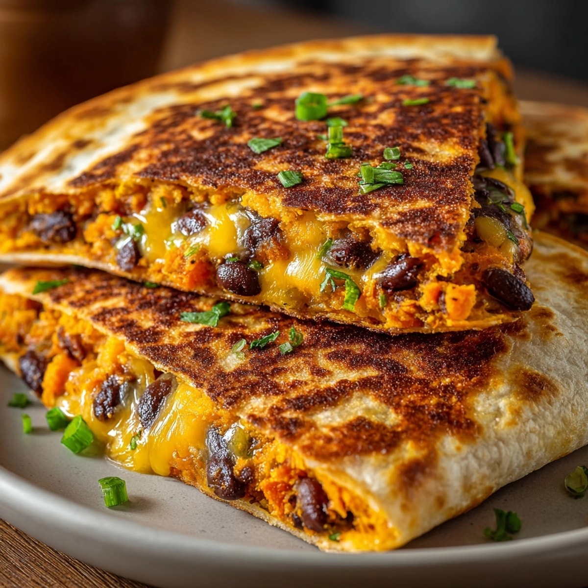Quick Microwave Sweet Potato & Black Bean Quesadilla recipe: perfect lunch, ready in minutes.
