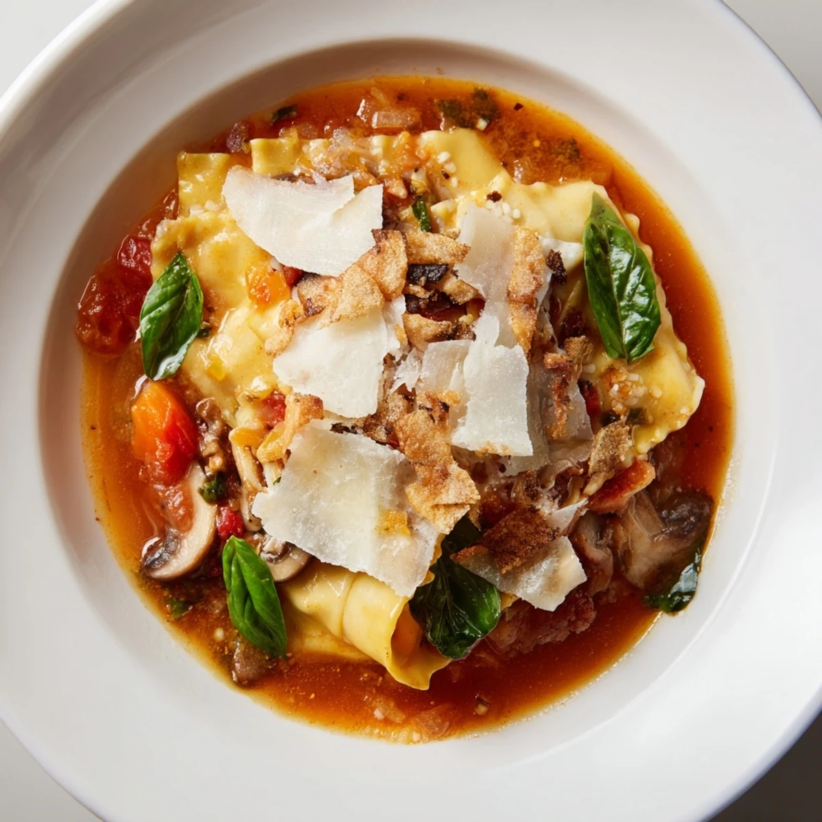 Comforting bowl of Lasagne Soup featuring tender pasta and rich tomato flavors.