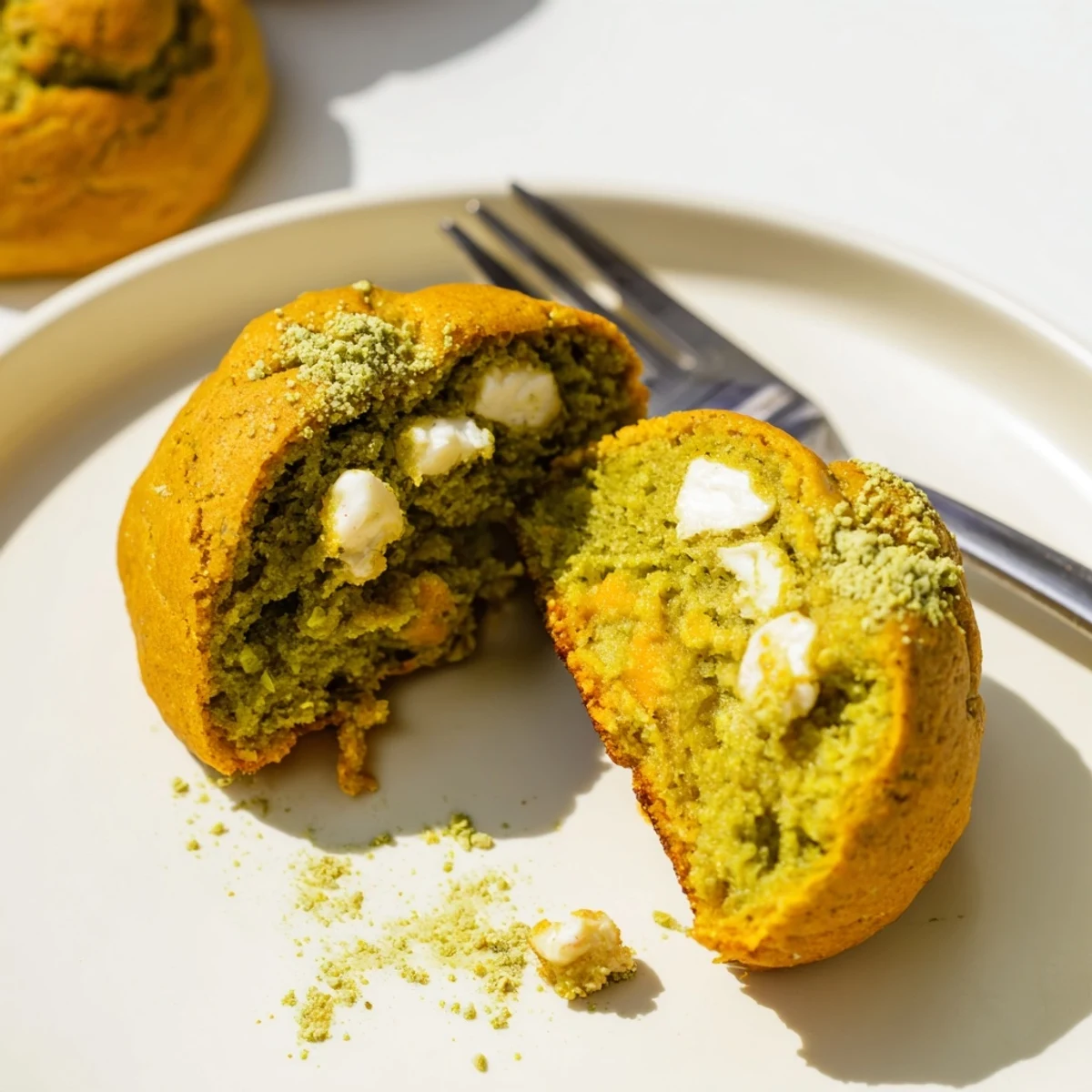 Fluffy matcha pumpkin muffin drop cookies, baked golden for a delicious autumn treat.  