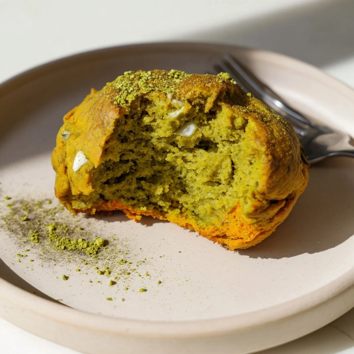 Soft, green tea-infused pumpkin cookies with white chocolate chips for festive snacking.  