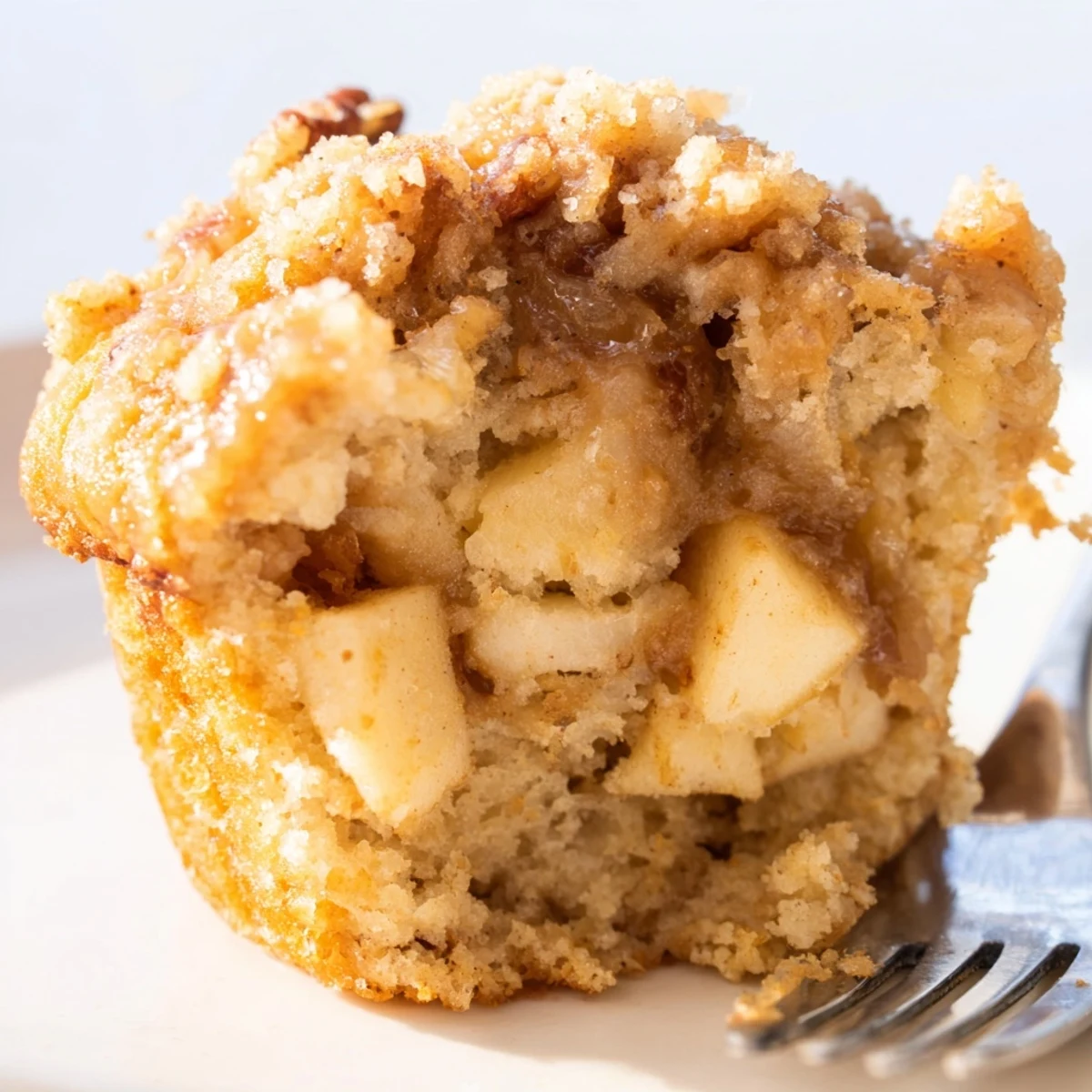 Moist caramel apple chunk muffins with warm spices, perfect for breakfast or snack time.