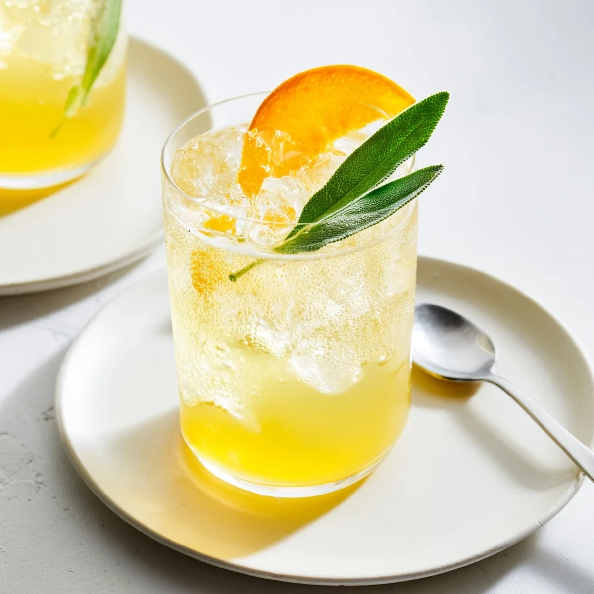 Chilled Thanksgiving Sage-Fizz Mocktail featuring vibrant citrus flavors and sparkling herb syrup.