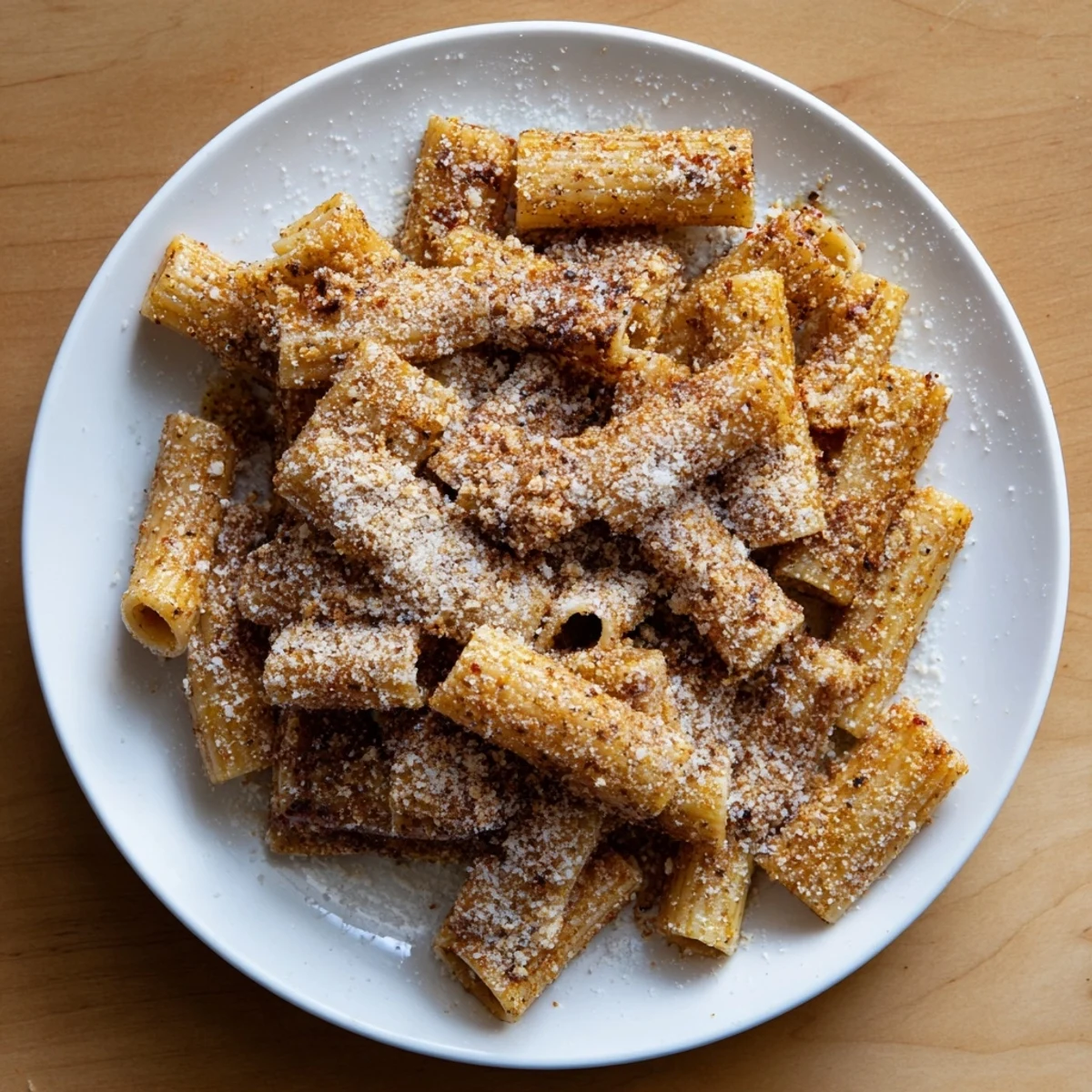 Savory baked pasta chips with garlic and paprika, ideal for movie nights.  