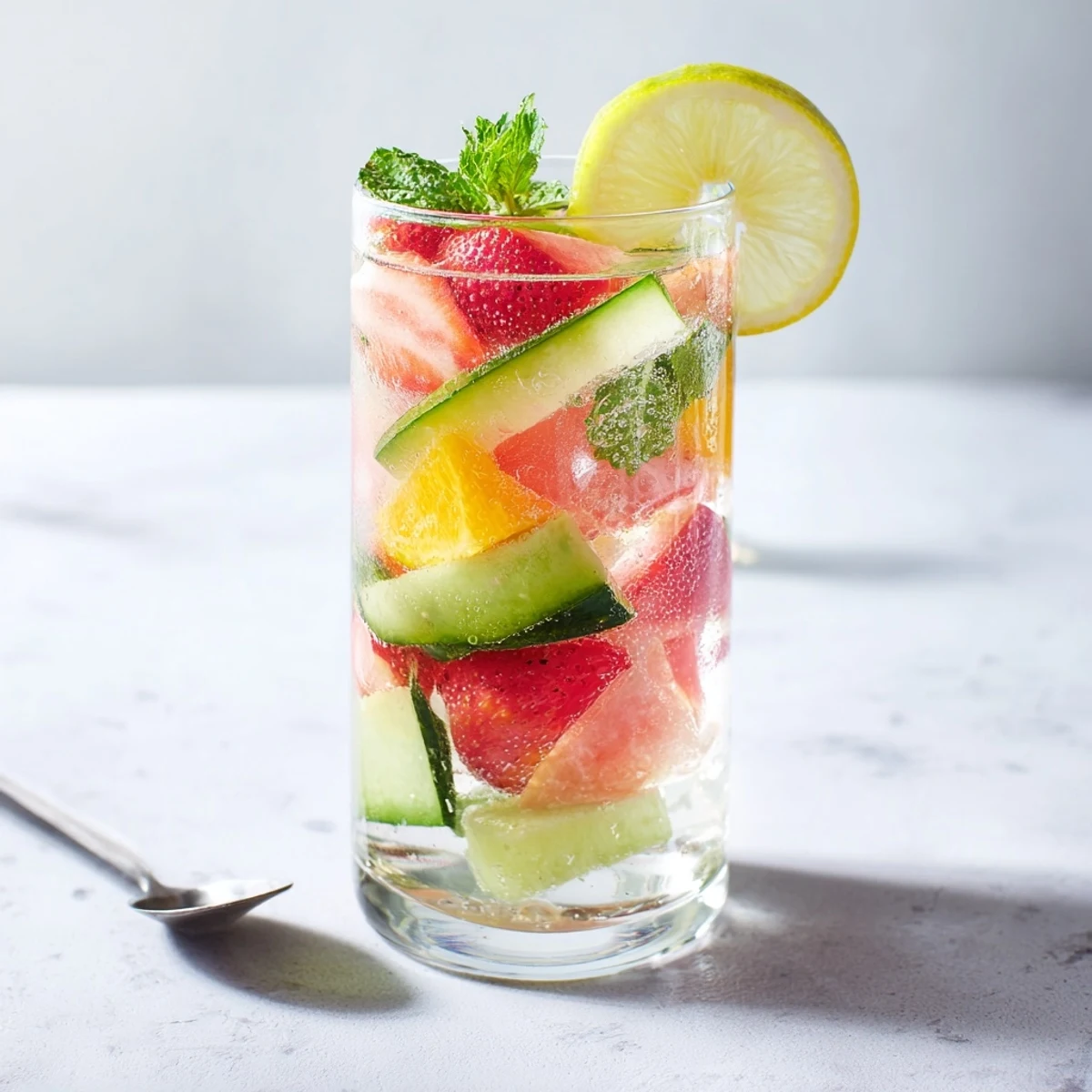 Refreshing water-based mocktails with fresh fruit and mint perfect for hydration.  