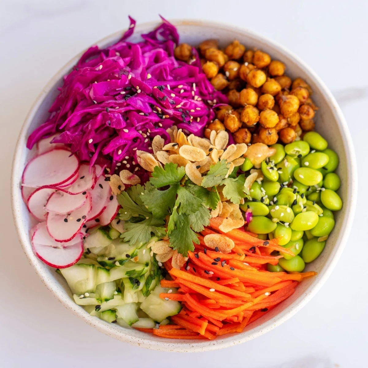 Colorful ASMR Crunch Snack Bowls filled with vibrant veggies and crunchy toppings.  