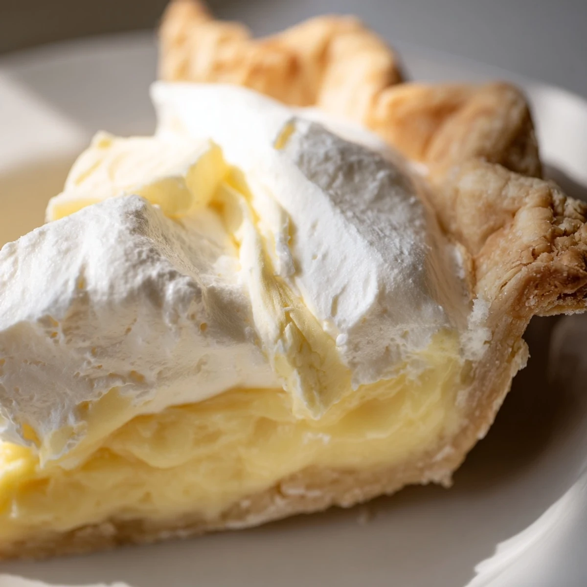 Creamy Water Pie topped with buttery crust, a nostalgic Depression-era dessert.  
