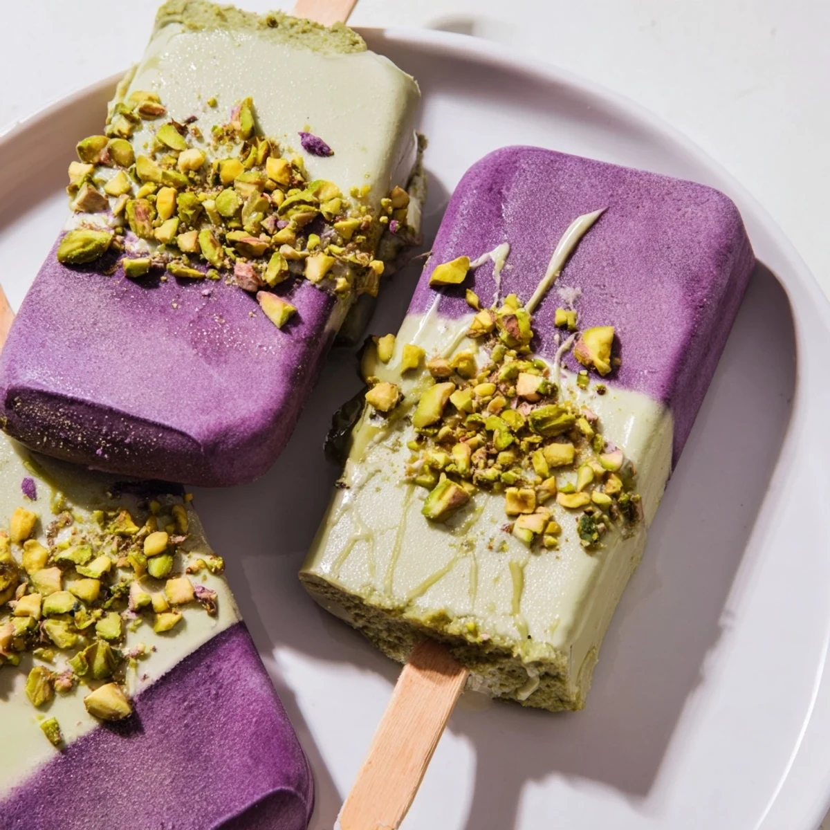 Vibrant layers of ube and pistachio ice cream bars perfect for summer gatherings.  