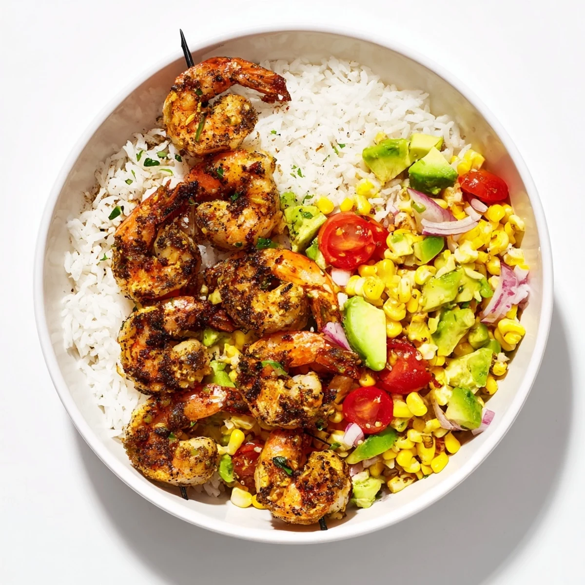 Bright, healthy Easy Grilled Shrimp Bowls—a summer delight featuring grilled shrimp with a lime-kissed salsa.