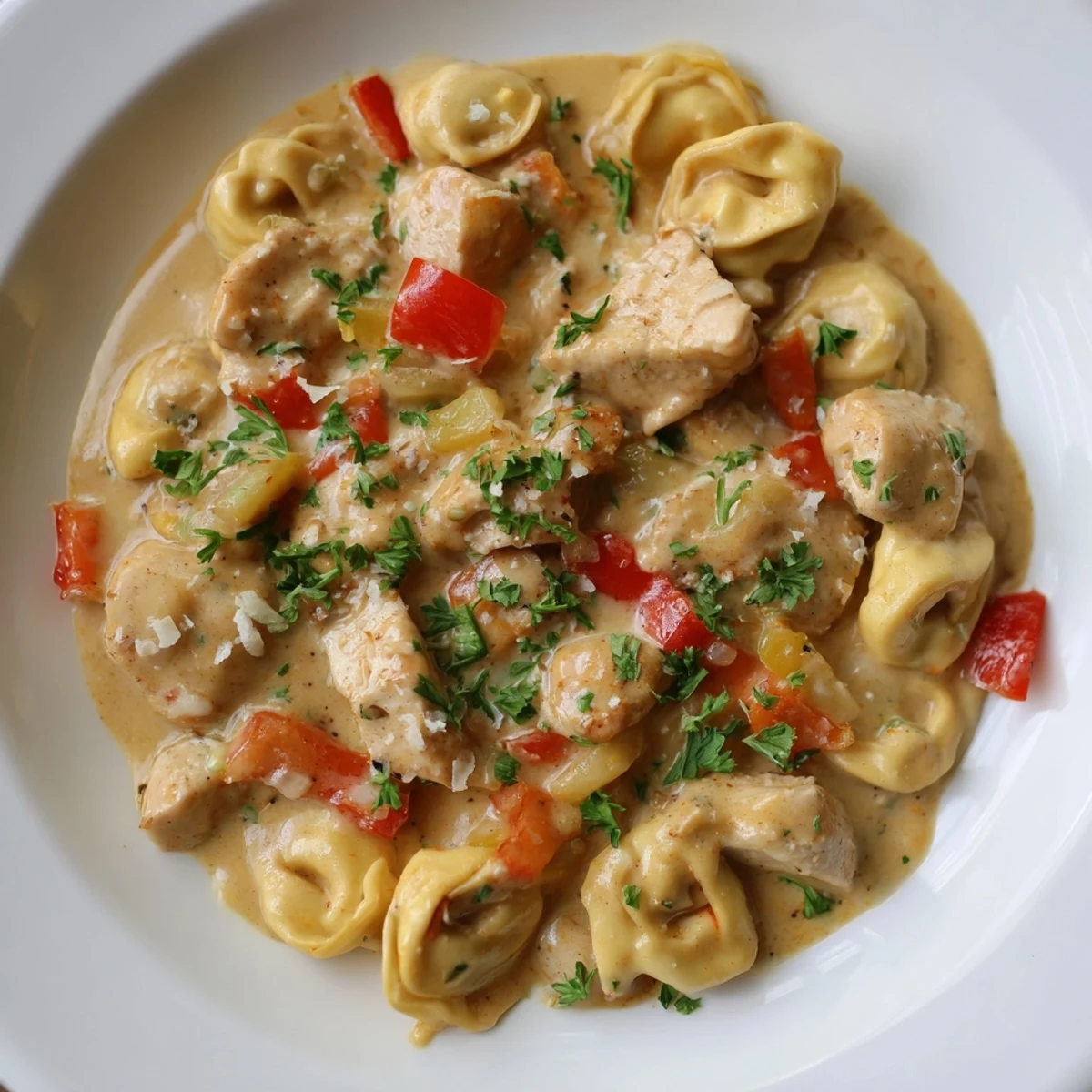 Tender chicken tossed in a zesty, creamy sauce with flavorful Zesty Cajun Garlic Parmesan Chicken Tortellini.