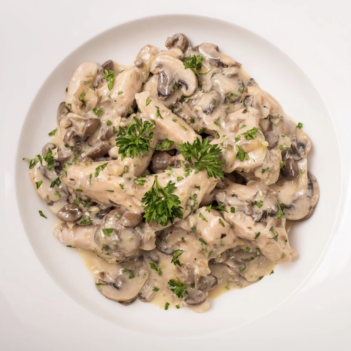 Tender Creamy Chicken Stroganoff over egg noodles, a rich, creamy, and savory comfort food dinner.