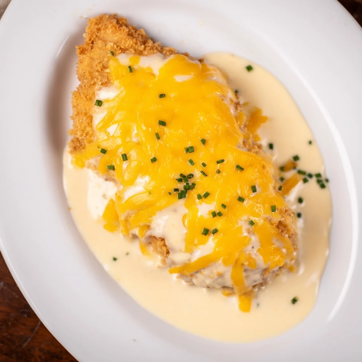 Delicious, creamy Cheddar Ranch Chicken Bake bubbling hot from the oven with a cheesy crust.