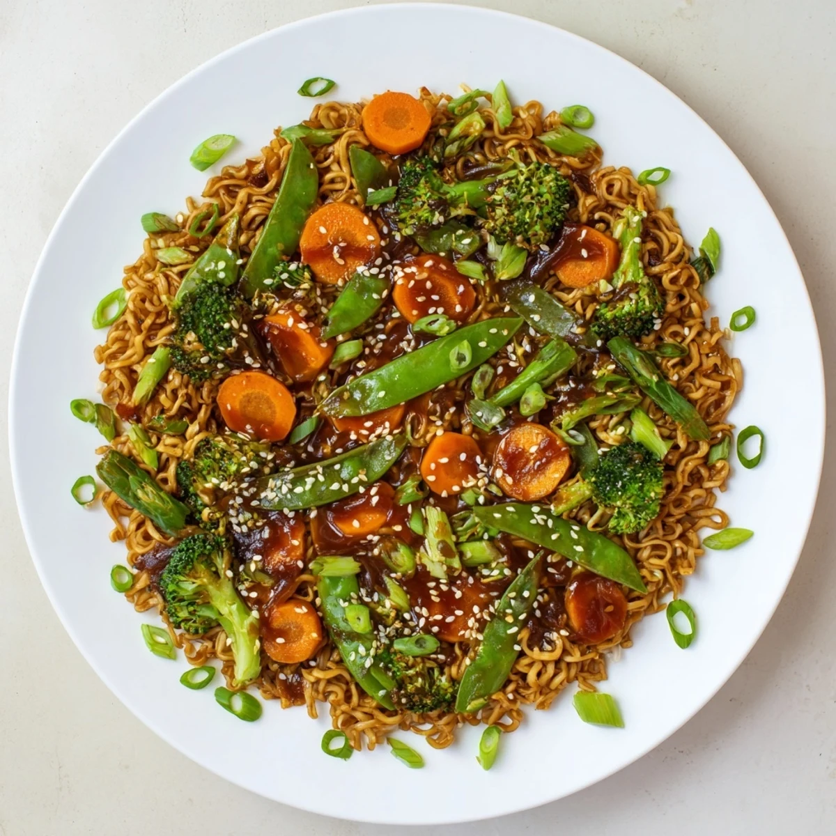 Sizzling skillet of Ramen Noodle Stir-Fry Remix, a comforting weeknight meal in a flavorful sauce.