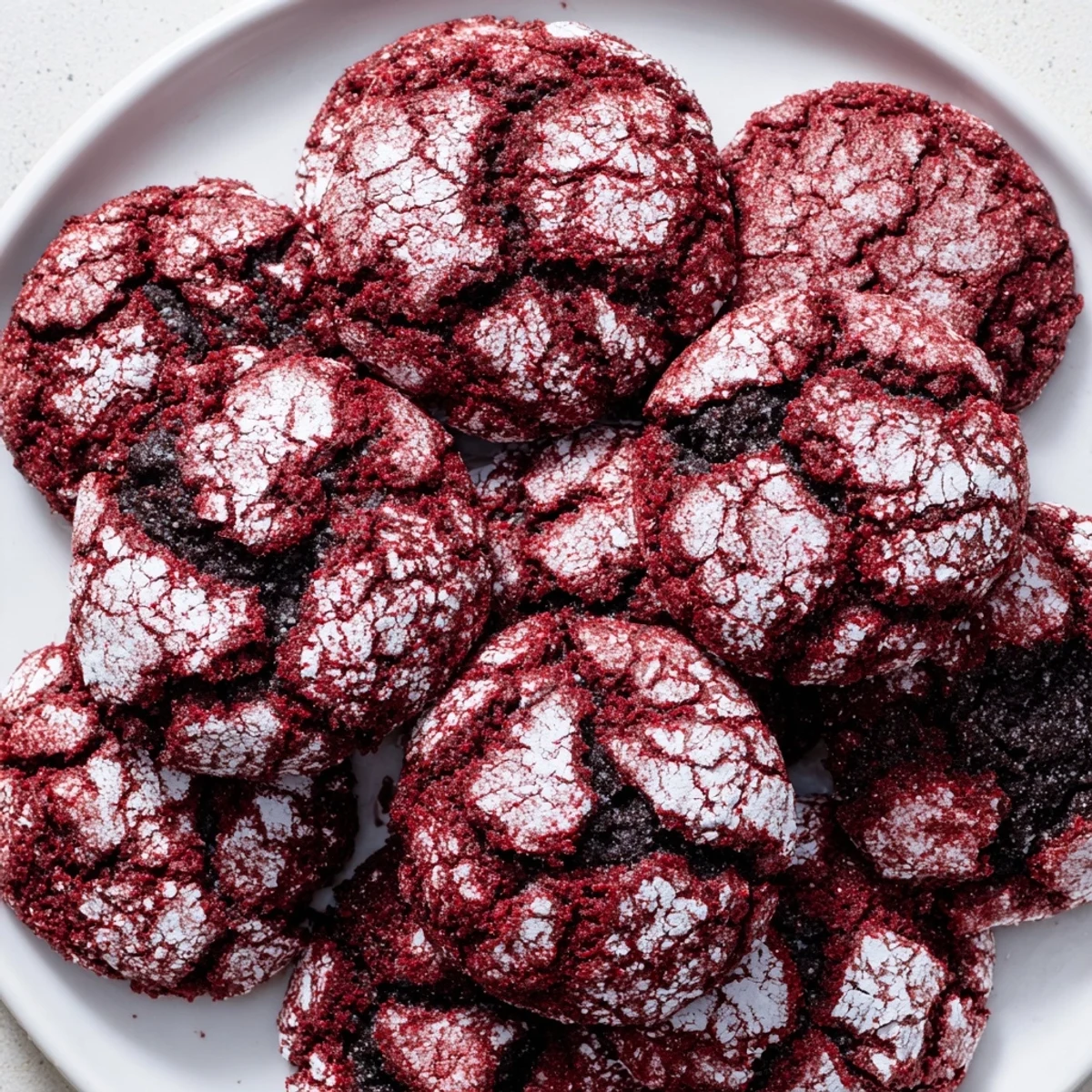 Warm from the oven, these soft, crinkled Red Velvet Chocolate Crinkle Cookies are a delightful holiday treat.