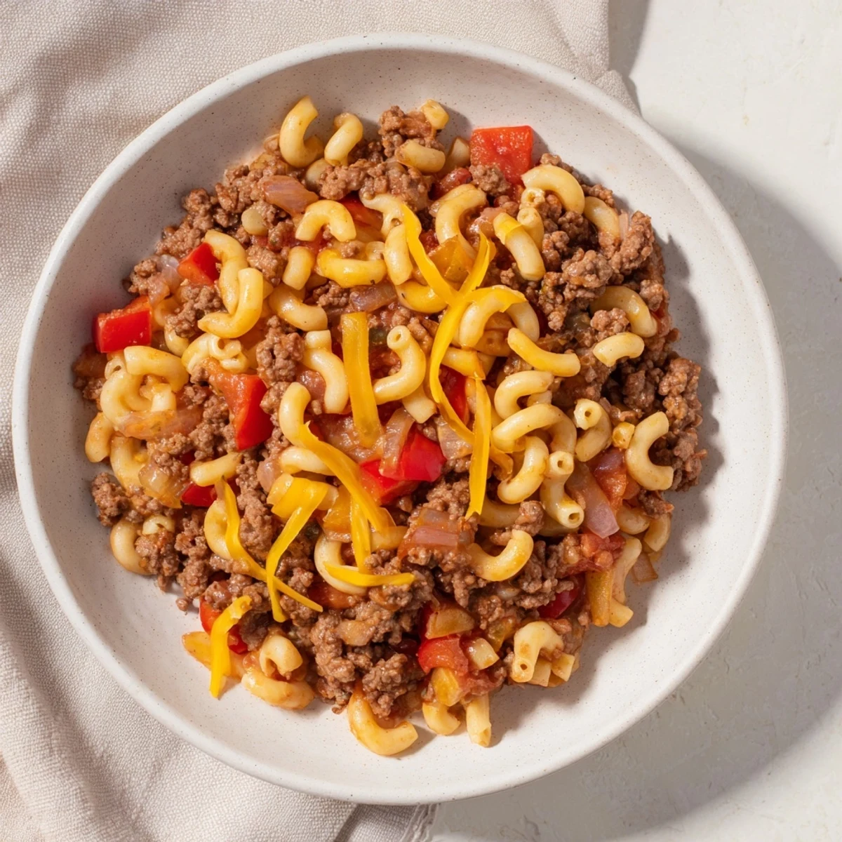 This cheesy Cheeseburger Chili Mac skillet shows a hearty, flavorful one-pan meal, bubbling hot.