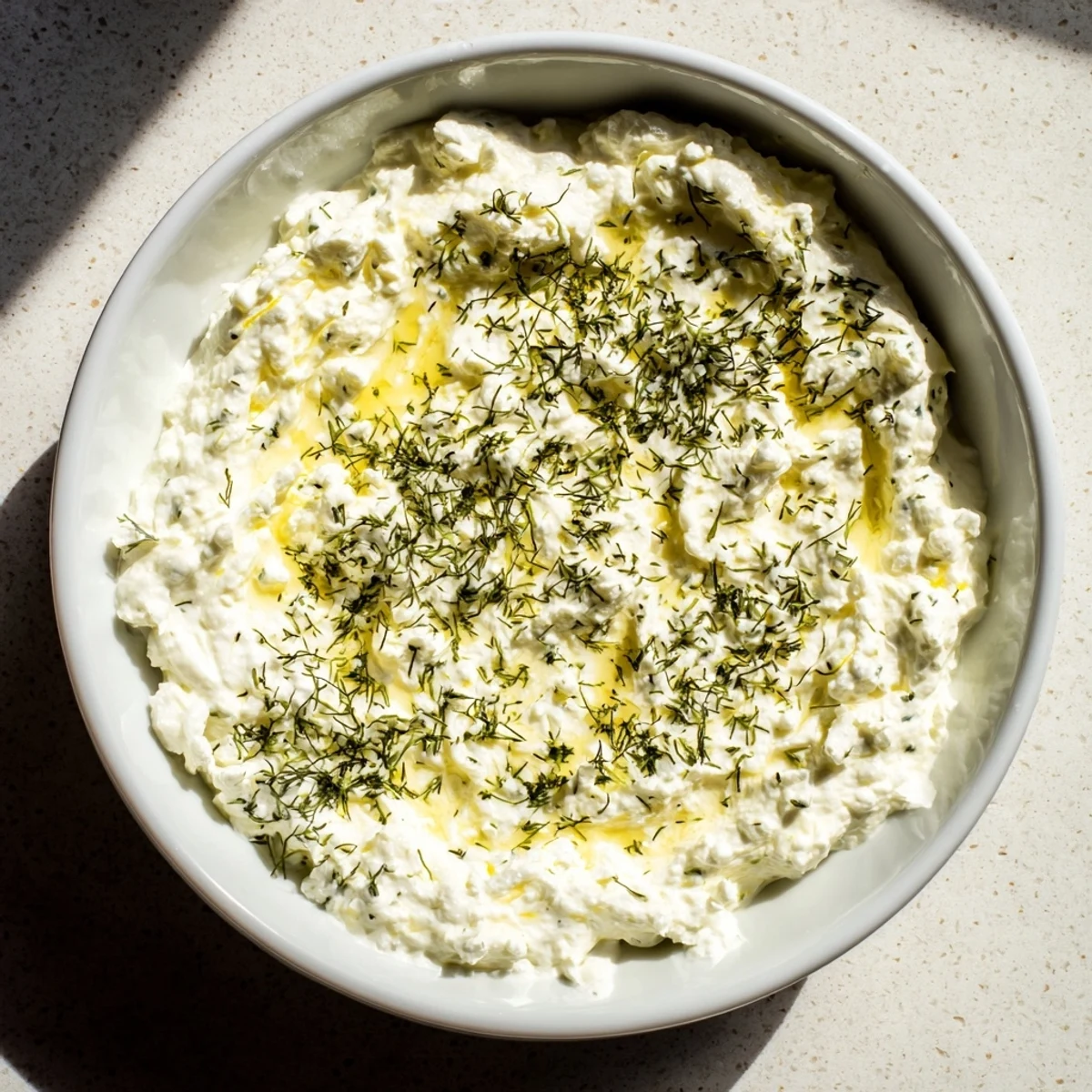 Creamy whipped feta dip with vibrant lemon-mint drizzle, ideal for summer appetizers.