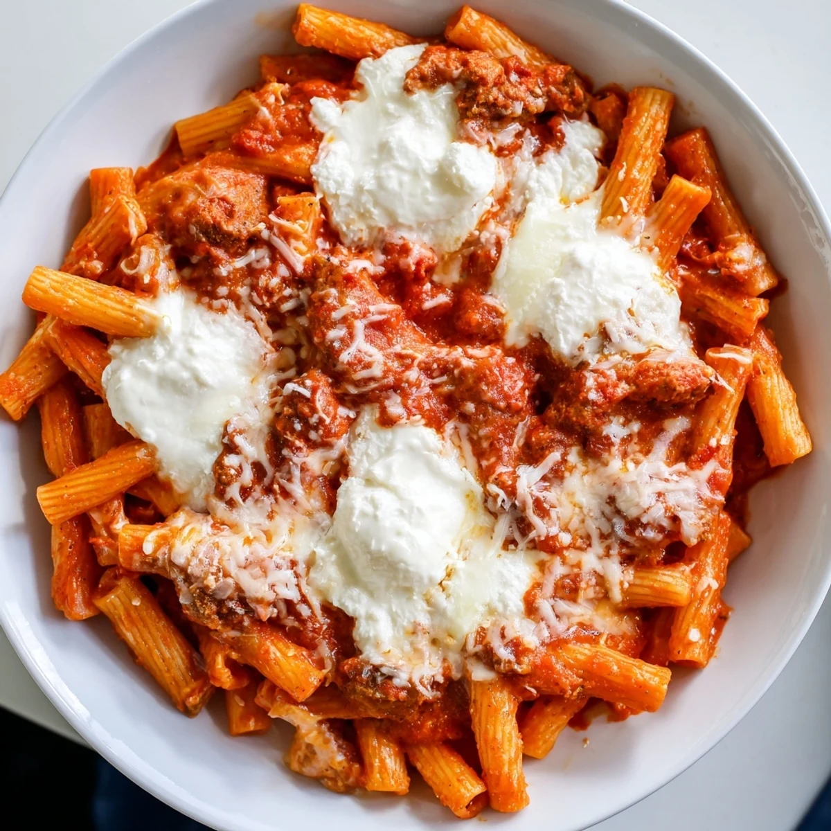 Slow cooker baked ziti bubbling with melted cheese, a comforting Italian-American family meal.