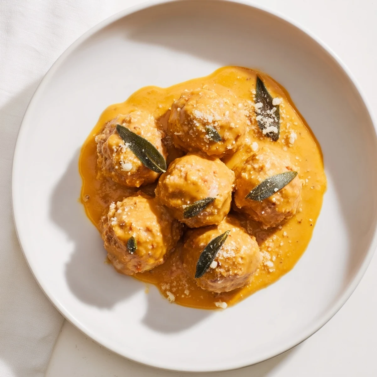 Delicious turkey meatballs in a rich, flavorful pumpkin sage sauce, perfect for a cozy fall meal.
