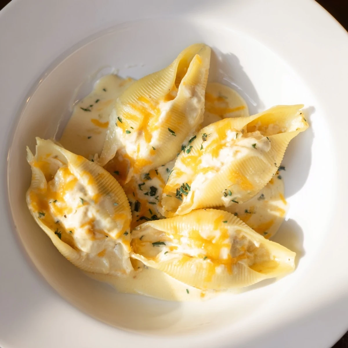 Warm, creamy Pumpkin & Gouda Stuffed Shells feature a rich brown butter sage sauce, inviting visual and culinary delight.