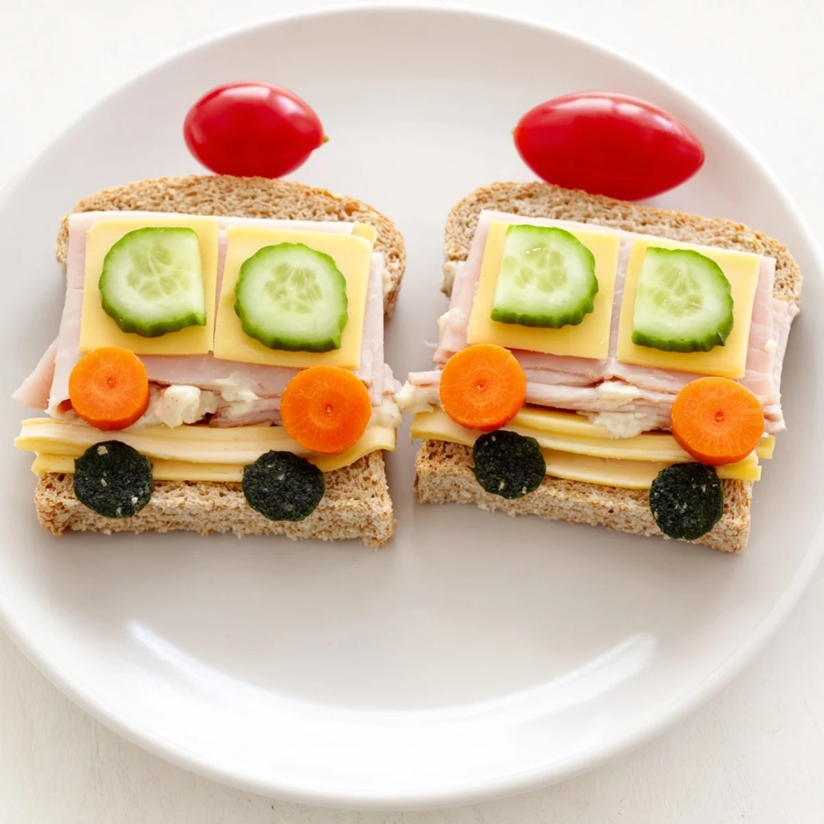 Freshly assembled Road Trip Ready Car-Shaped Lunch, offering a delightful and creative sandwich experience.