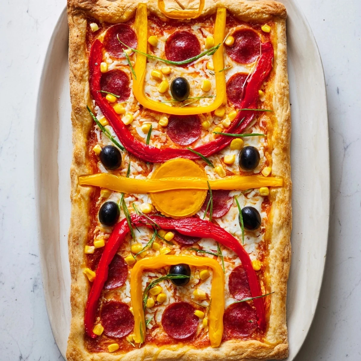 Picture the fun: A yummy Basketball Court Pizza is shown with colorful toppings and bubbly cheese.