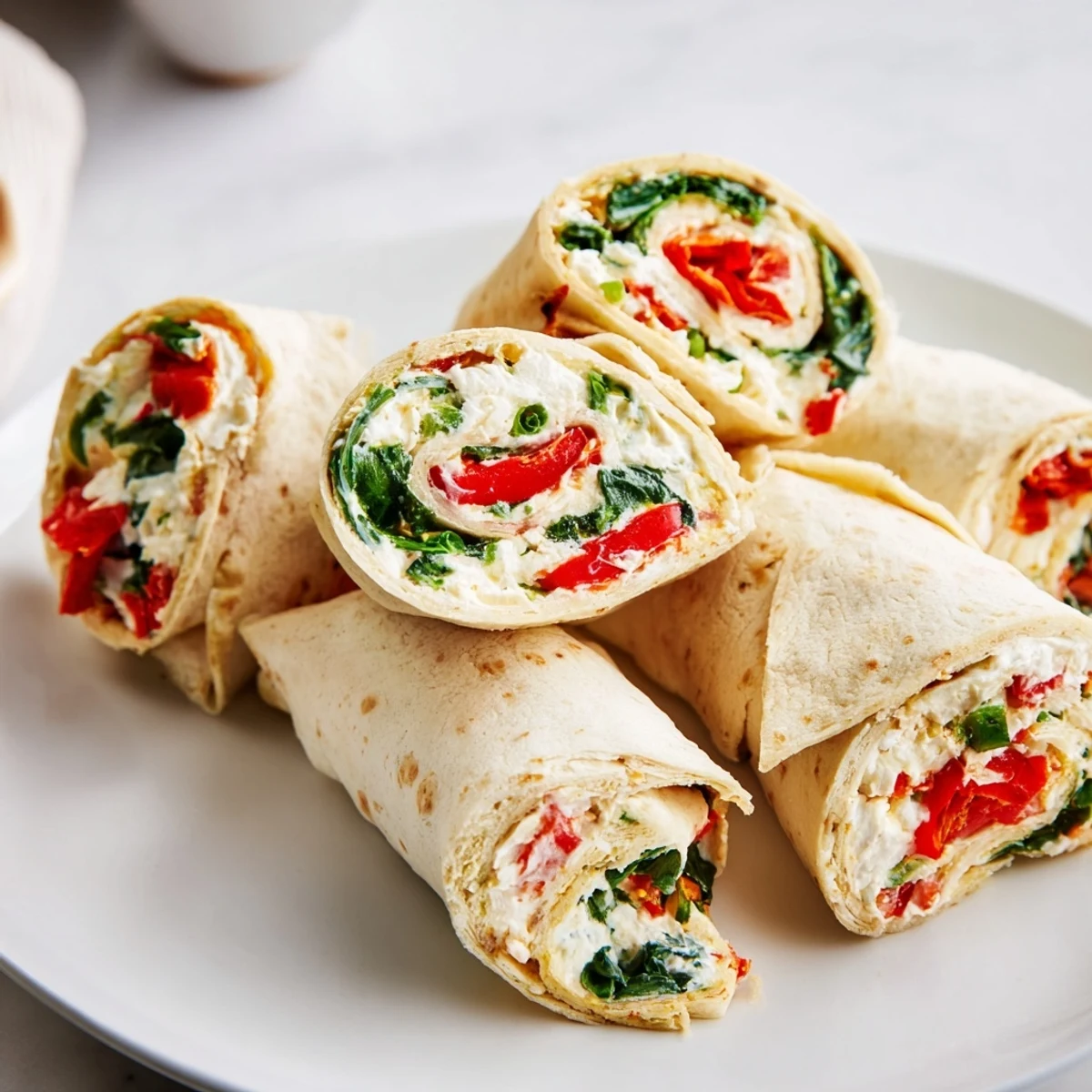 Christmas Scarf Tortilla Roll-Ups arranged on a platter, showcasing vibrant colors and fresh herb garnishes.