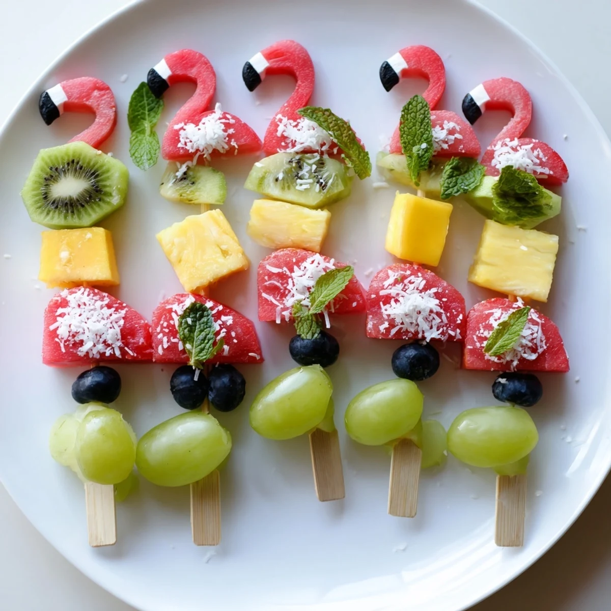 Vibrant Flamingo Fruit Skewer Platter, showcasing colorful tropical fruits, perfect for a summer gathering.