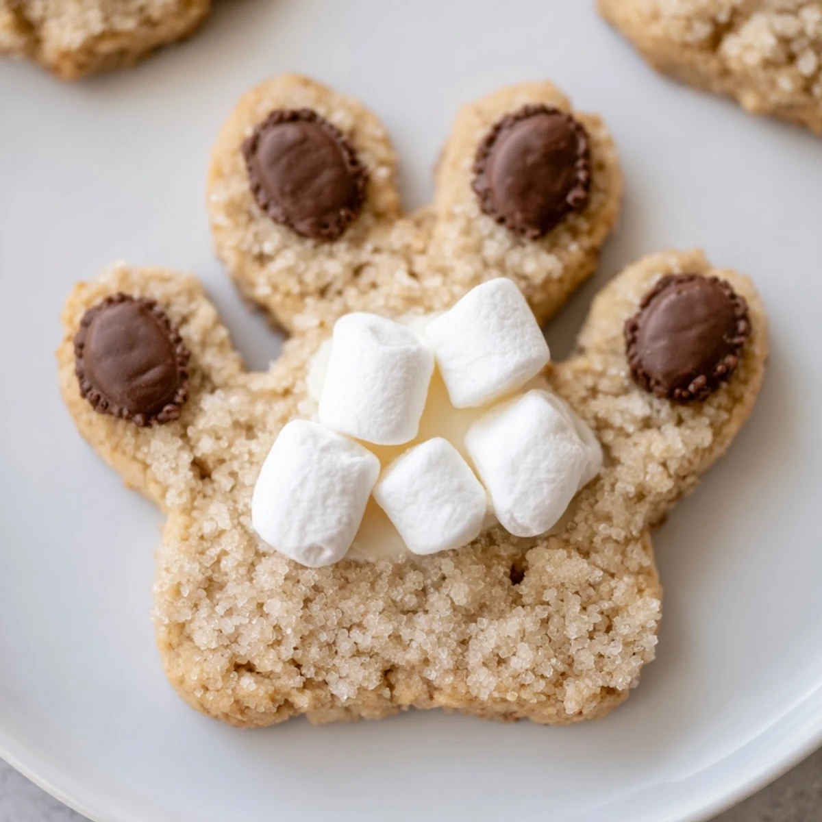 Warm Polar Bear Paw Print Cookies with chocolate paw pads—a delicious winter dessert idea.