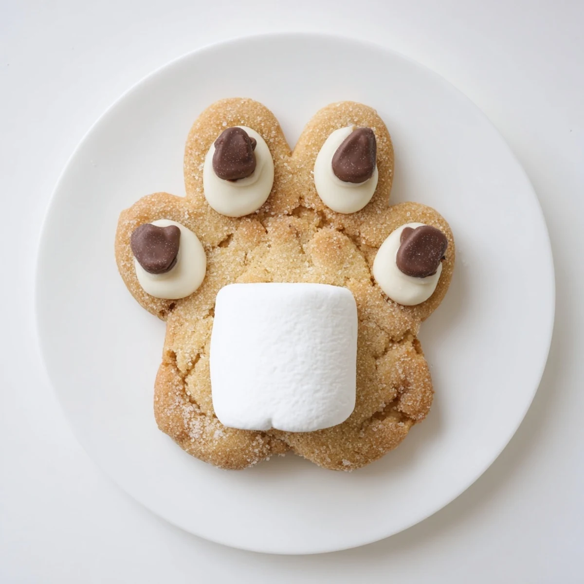 Freshly baked and adorable Polar Bear Paw Print Cookies, perfect for kids' winter parties with marshmallows.
