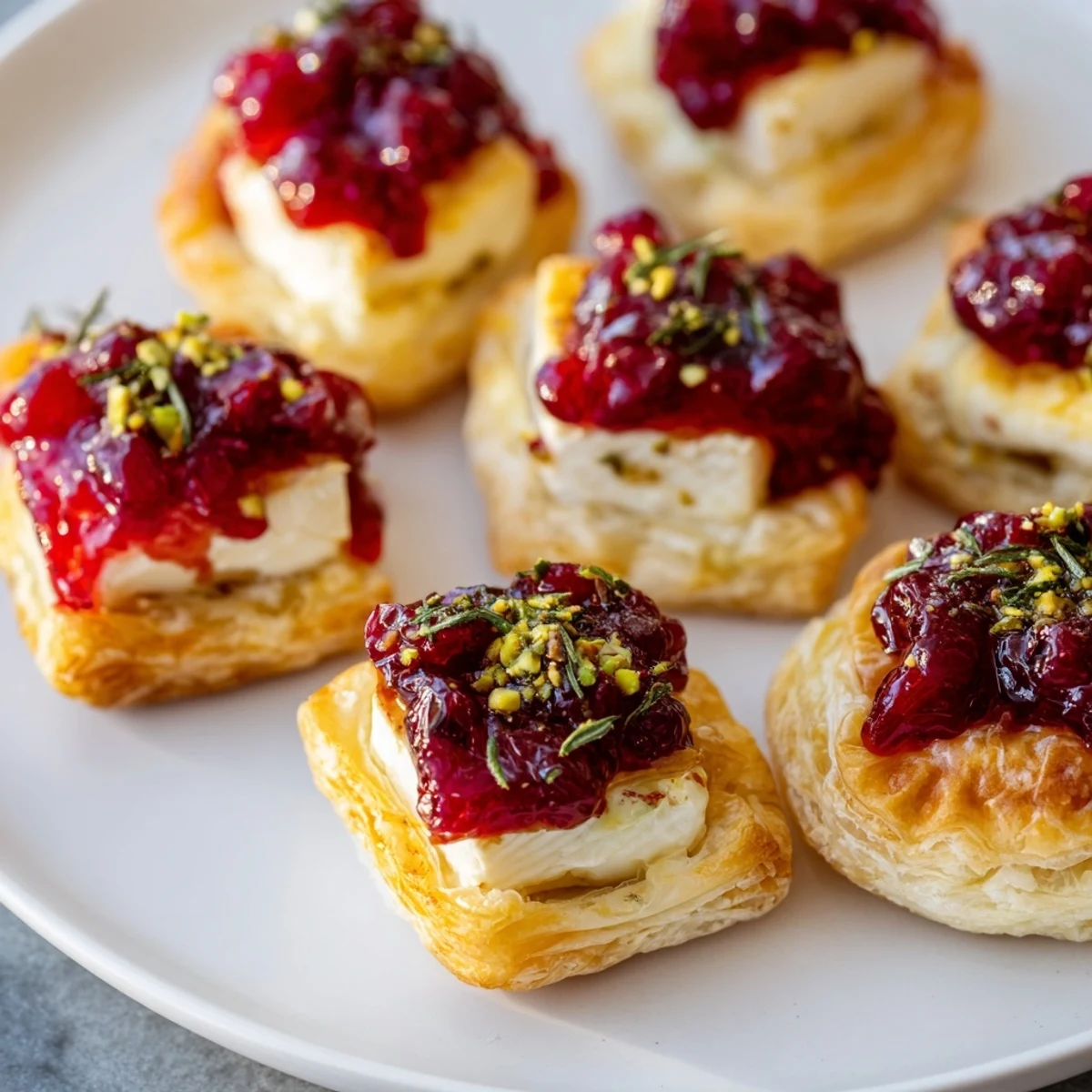 Golden, bubbly Cranberry Brie Bites Wreath, a delightful appetizer with warm cheese and cranberry topping.