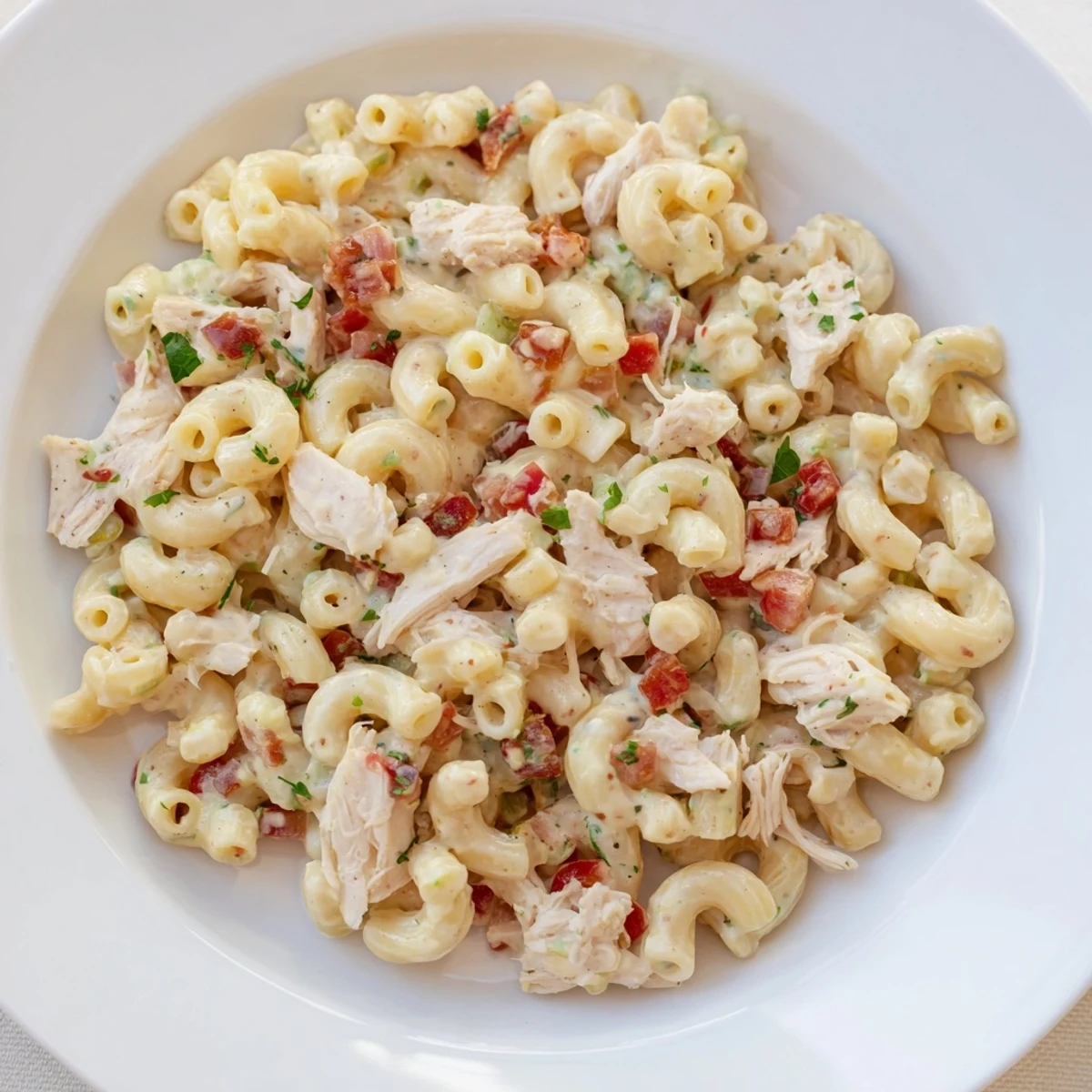Chicken Macaroni Holiday Salad: a creamy, chilled Southern delight with macaroni and tender chicken pieces.