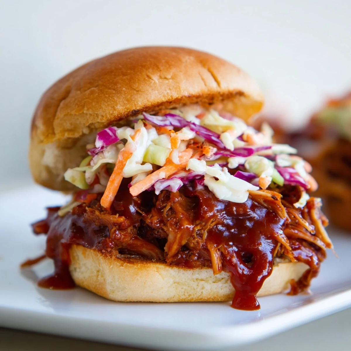 Tender BBQ jackfruit sliders piled high on toasted buns, perfect for a casual vegan meal.