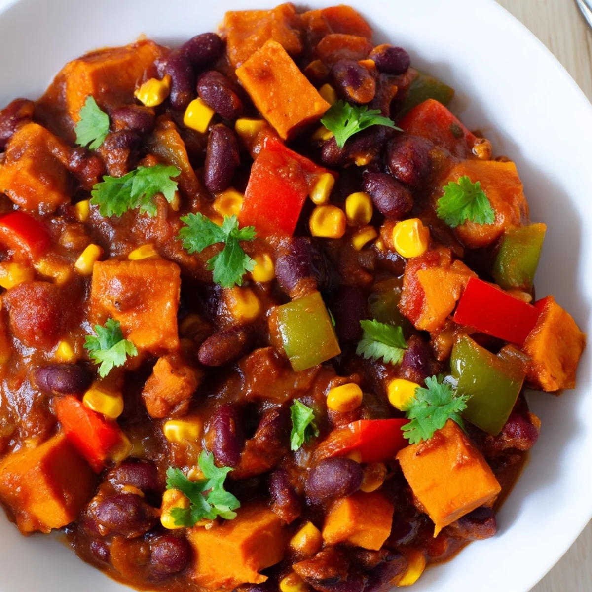 Hearty and flavorful homemade Smoky Sweet Potato Chili, perfect for a warming autumn dinner.
