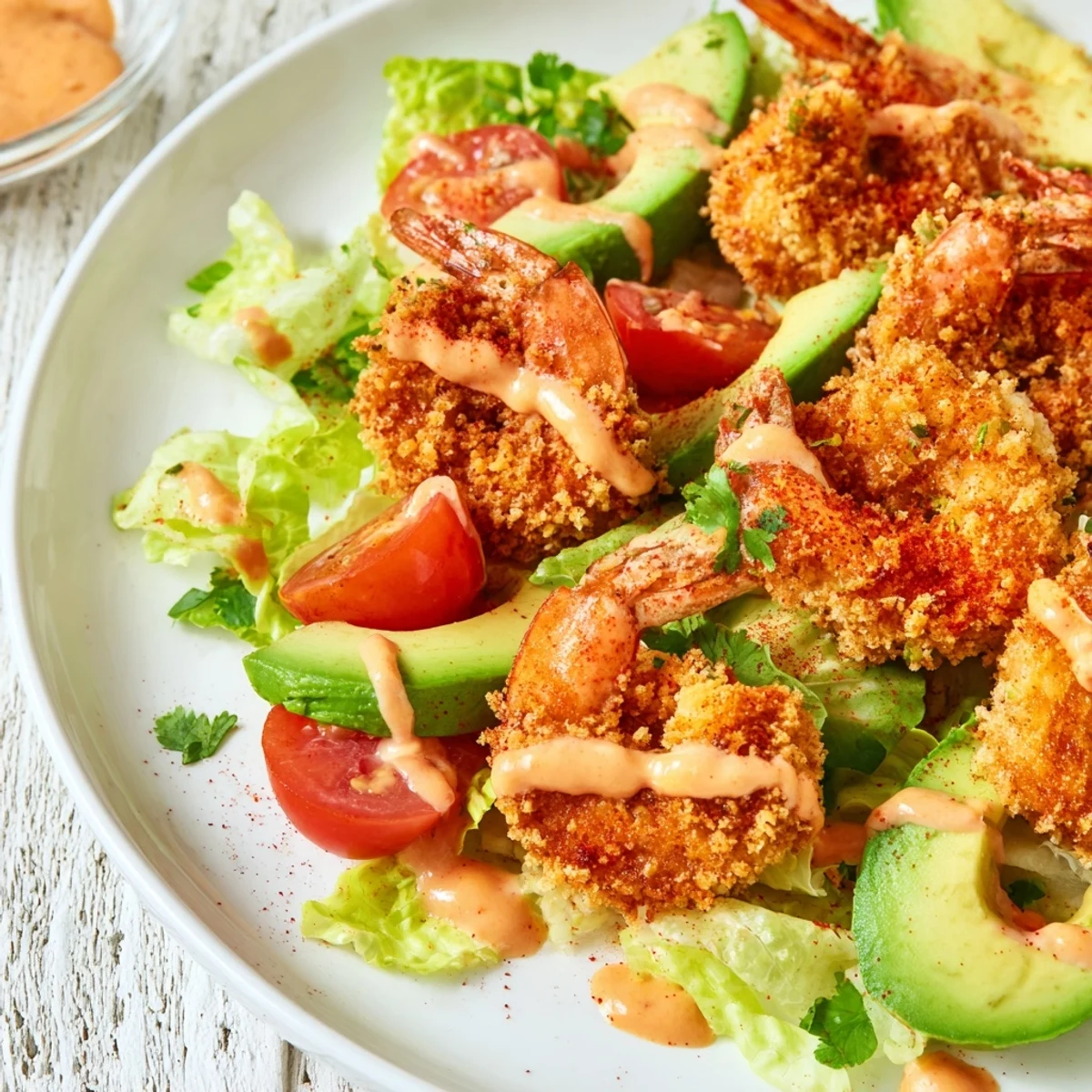 This enticing Spicy Crispy Shrimp Salad features perfectly fried shrimp for a delightful crunch and spice.