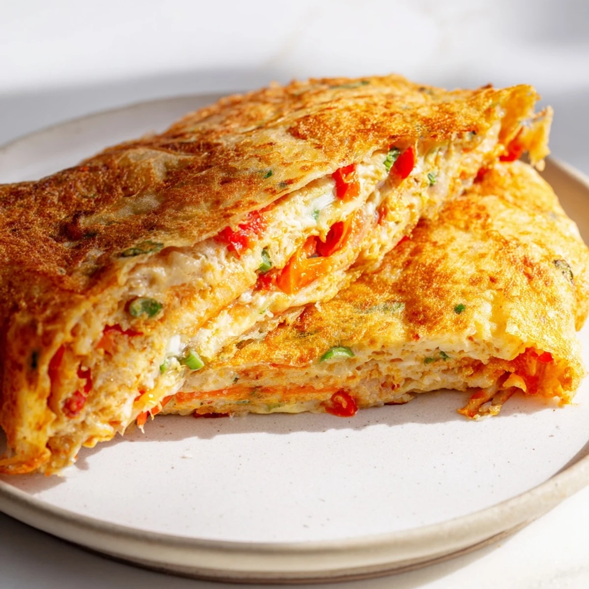 Golden Rice Paper Egg Cheese Wraps feature a crispy exterior with melted cheese and egg inside.