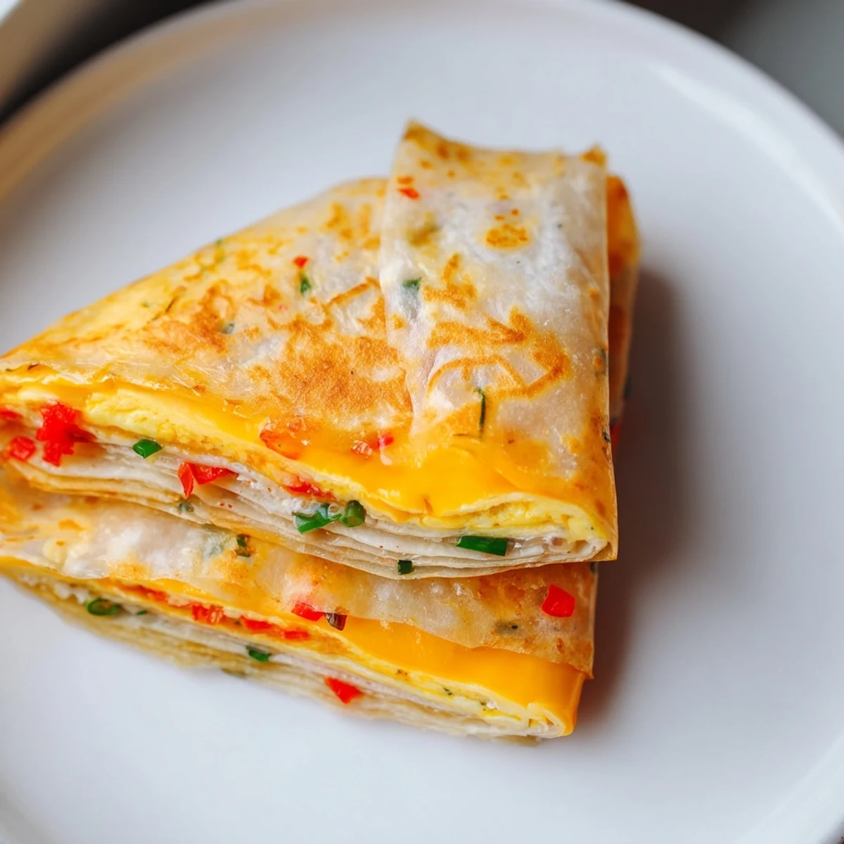 Mouthwatering Rice Paper Egg Cheese Wrap revealing golden, bubbly cheese and a perfectly set egg filling.