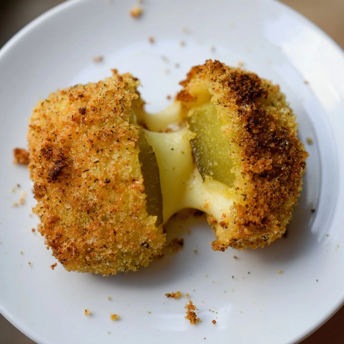 Golden-brown Crispy Chickle Bites, a tempting appetizer with melted cheese and zesty dill pickles.