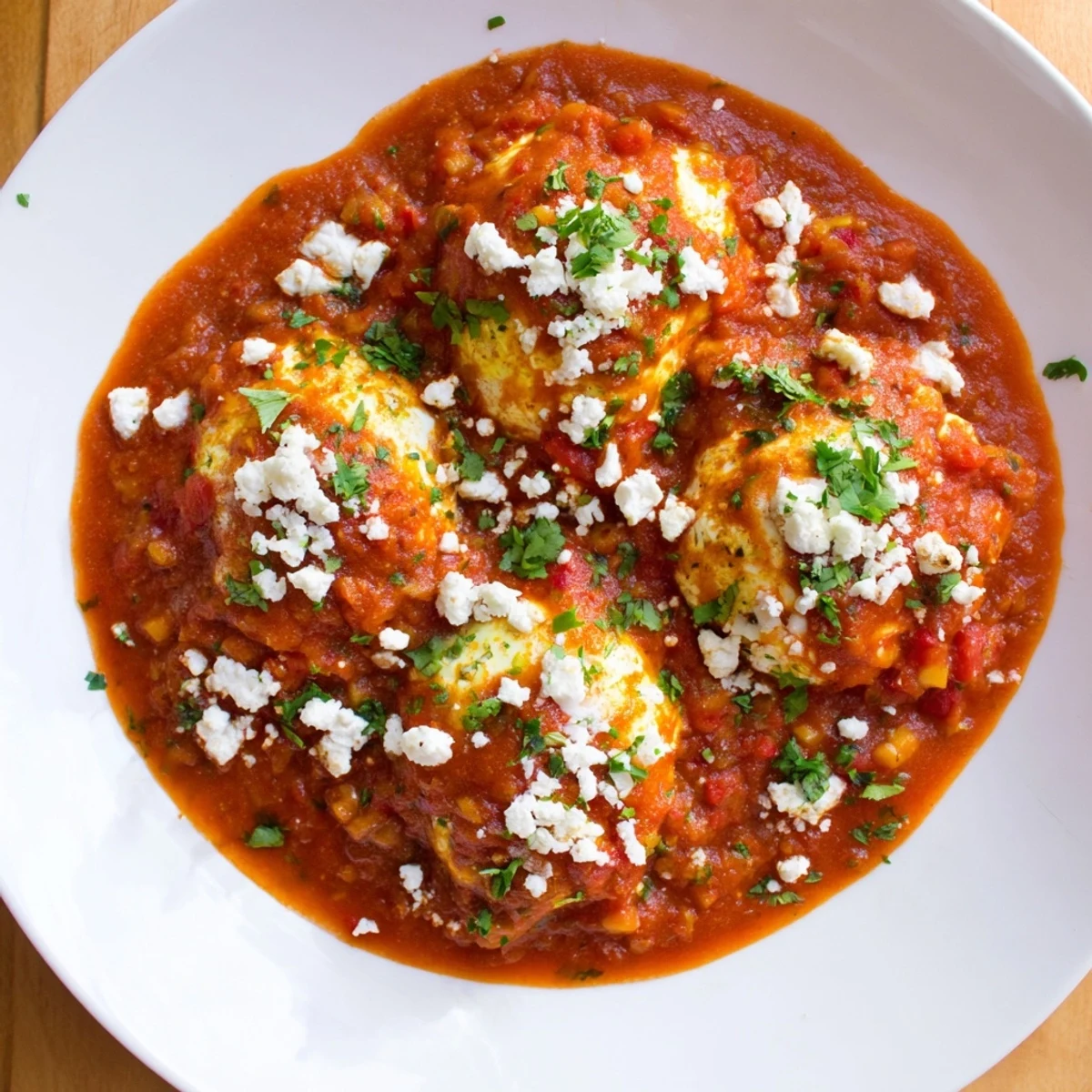 Steaming hot Israeli Shakshuka Eggs, served in a skillet, ready to be enjoyed with warm pita bread.