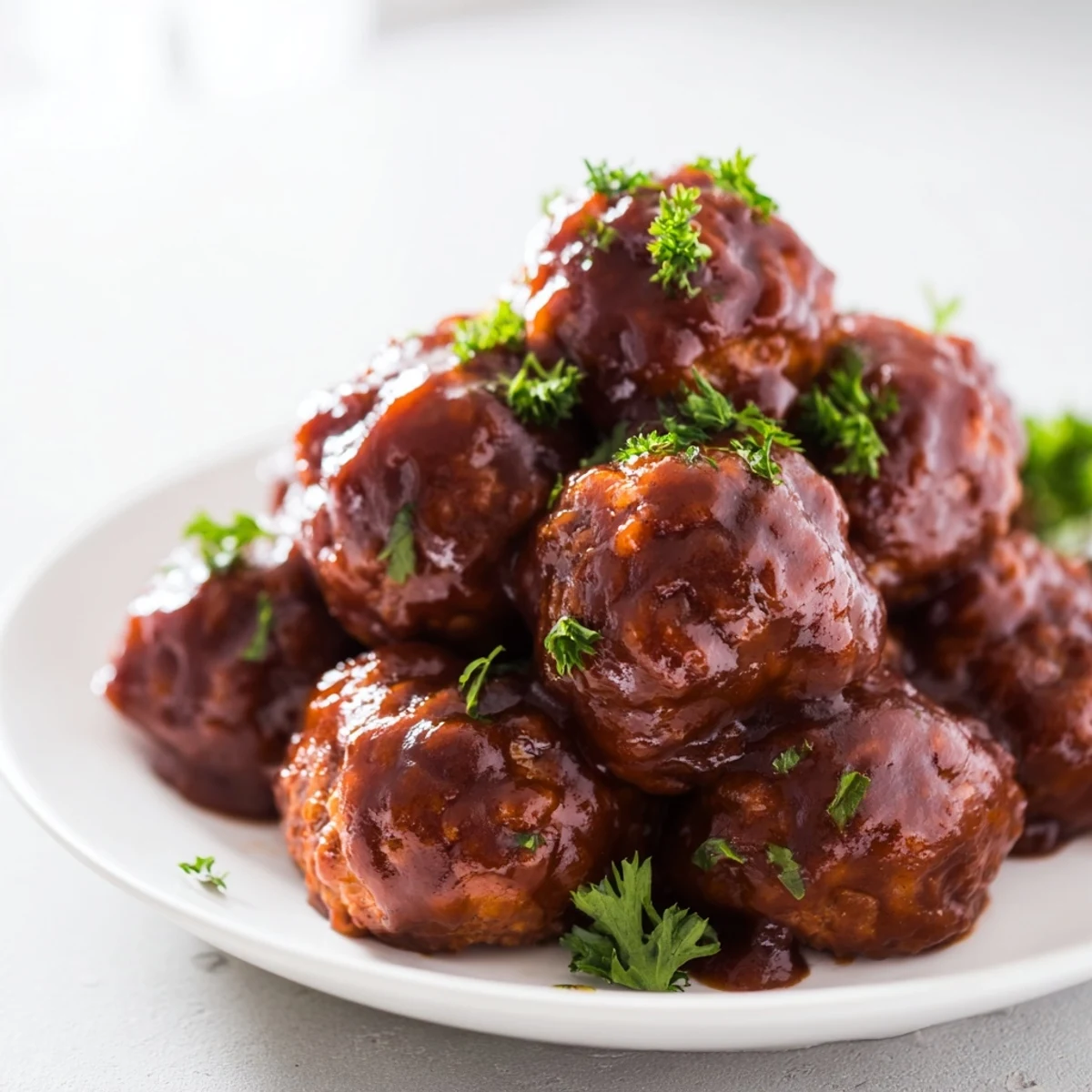 Close-up of bubbling, delicious slow cooker cherry BBQ meatballs, bursting with sweet sauce.
