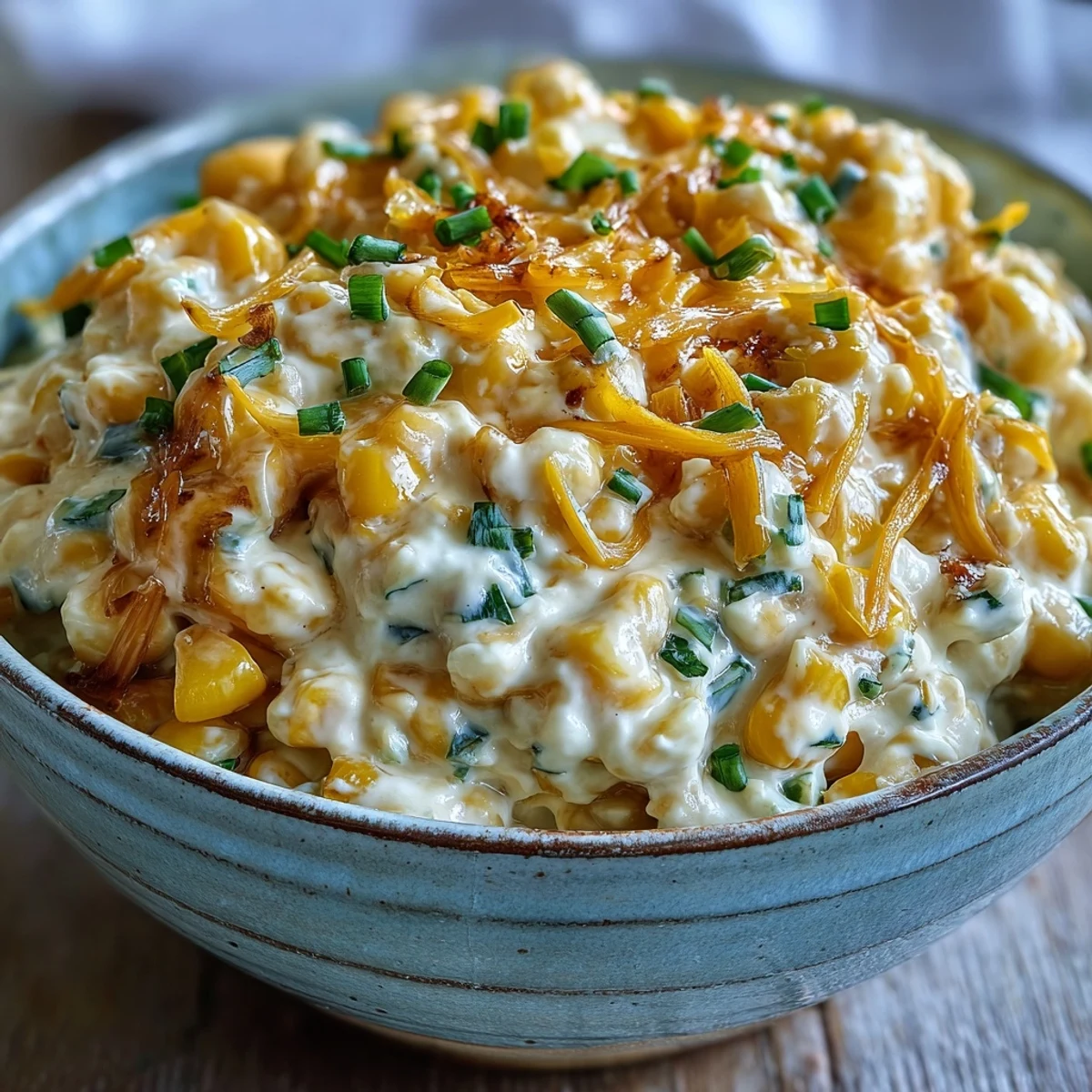 Chilled Crack Corn Dip in a serving bowl, topped with fresh jalapeños and green onions, surrounded by tortilla chips.
