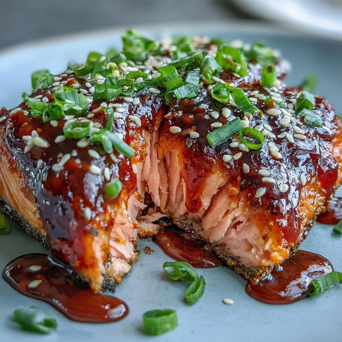 Golden pan-seared Bang Bang Salmon served on a white plate with lime wedges and fluffy jasmine rice.