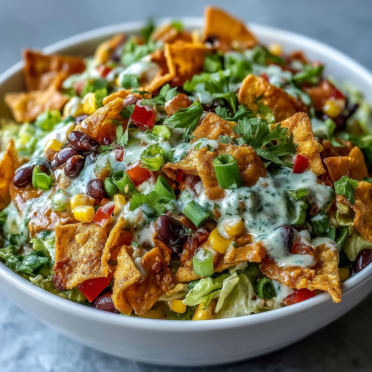 A hearty bowl of Frito Cowboy Cabbage topped with crunchy Chili Cheese Fritos and fresh cilantro.
