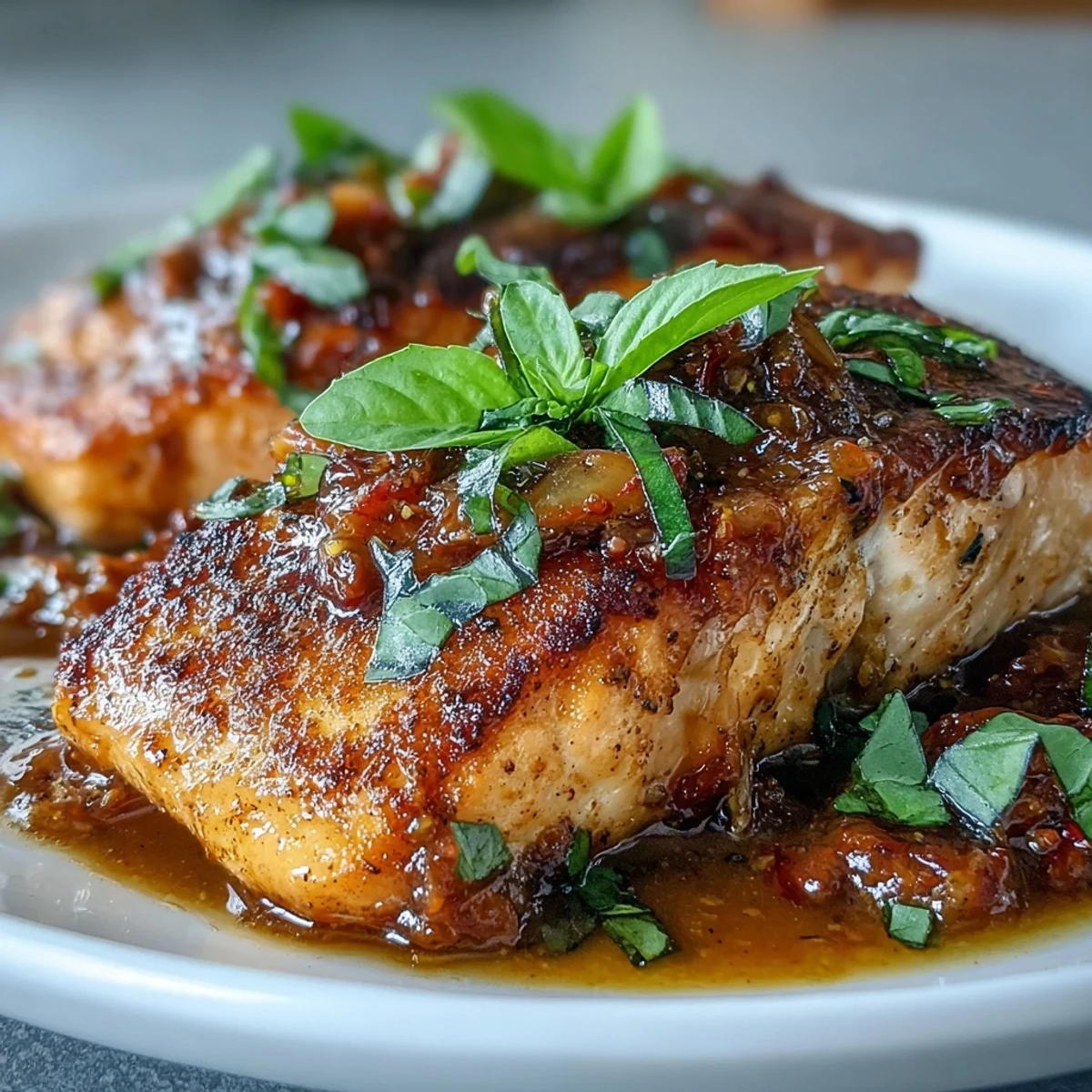 Luxurious salmon dish with creamy garlic sauce and sun-dried tomatoes, ideal for a quick date night meal.