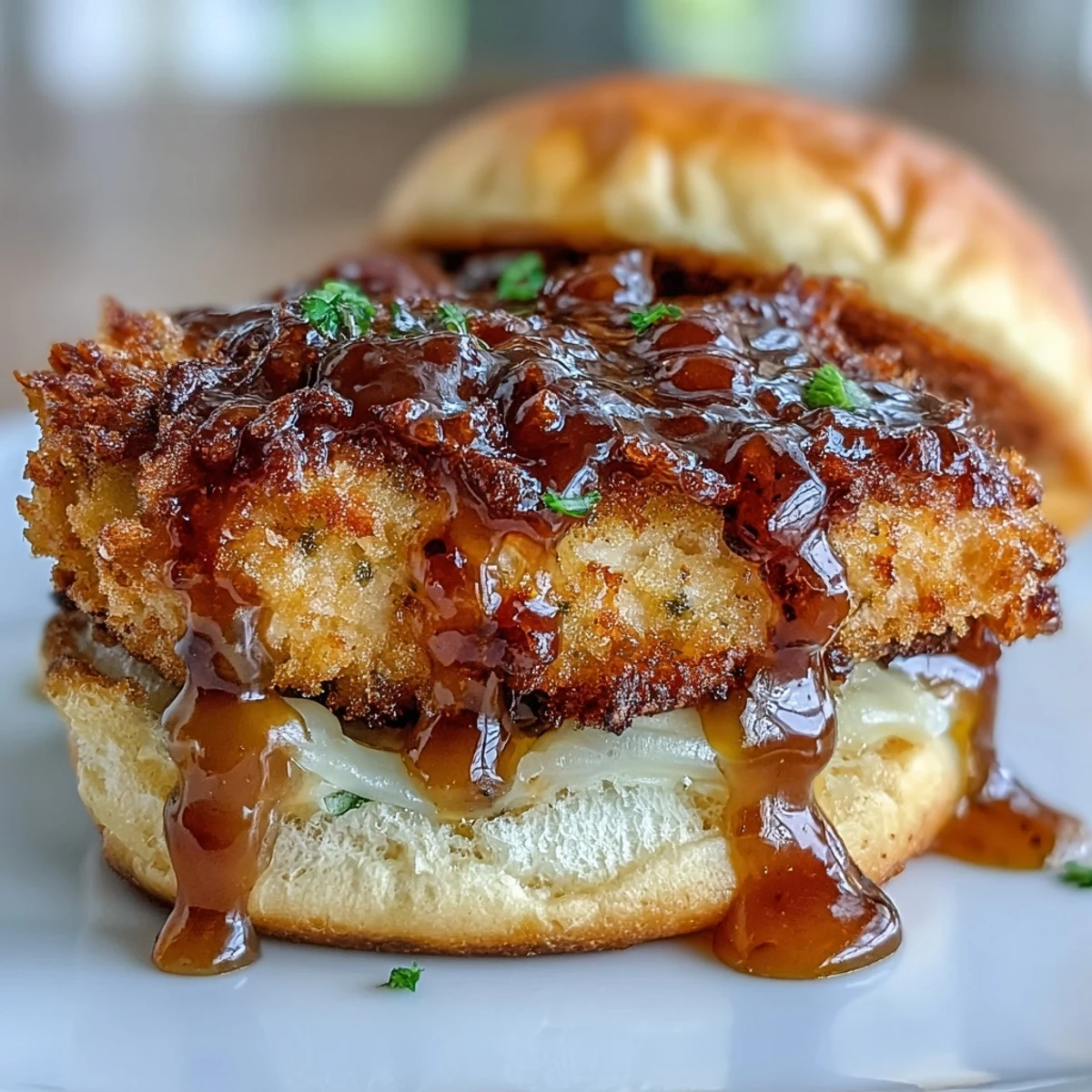 Crispy panko-crusted chicken sliders drizzled with creamy honey mustard sauce and topped with melted cheddar. Great for parties or family dinners.