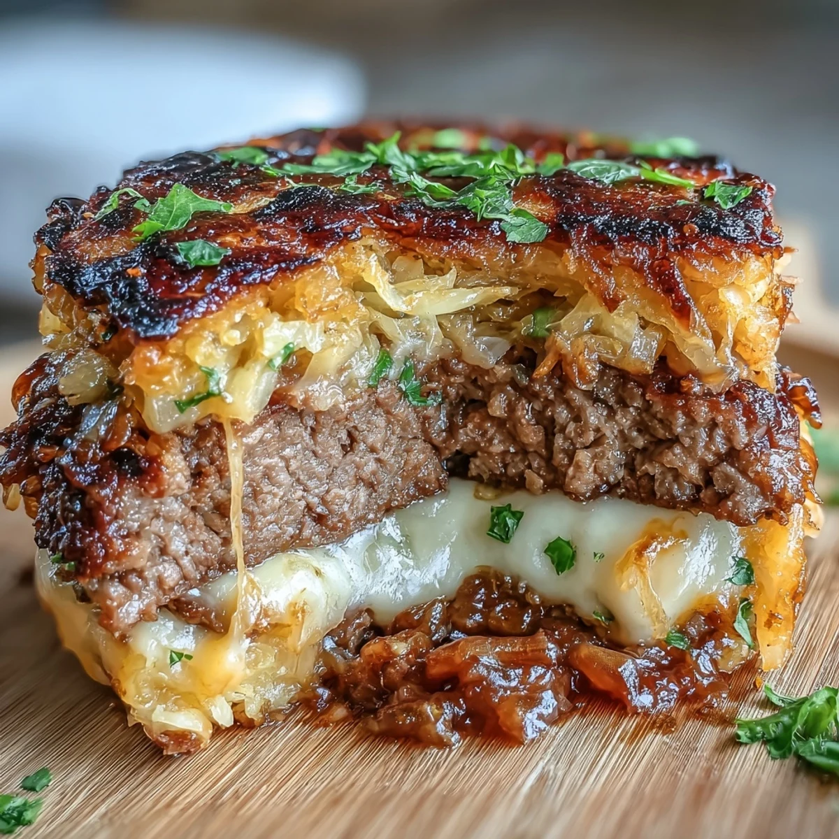 Healthy Oven-Baked Cabbage Burgers featuring seasoned ground meat over roasted cabbage rounds.
