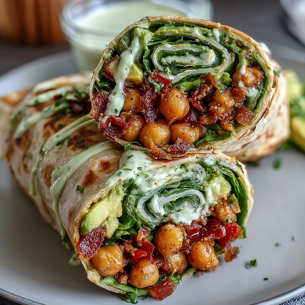 Spicy Chickpea and Avocado Wrap with vibrant veggies and creamy avocado filling, served in a warm tortilla.
