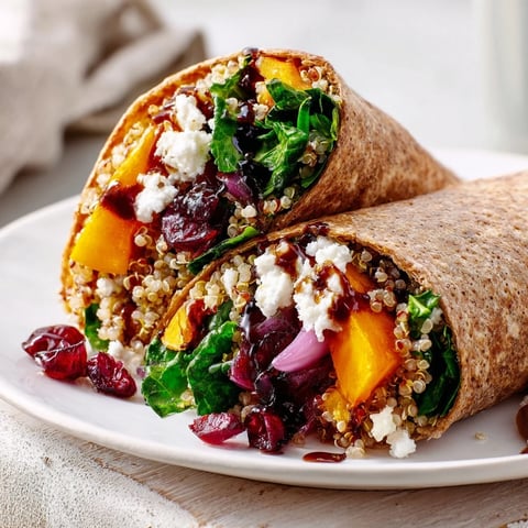 Golden roasted Brussels sprouts and cranberry wrap, filled with quinoa, a yummy vegetarian delight.