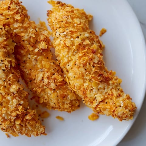 Golden-brown Crispy Onion Chip Chicken Tenders, ready to dunk in your favorite dipping sauce.