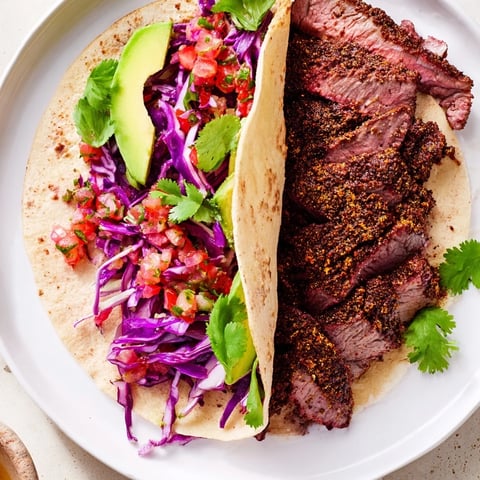 Coffee-Rubbed Steak Tacos: Sizzling grilled steak with a smoky coffee rub nestled in warm tortillas.