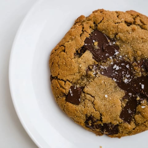 Golden, chewy miso brown butter cookies sprinkled with flaky sea salt, ready to enjoy.