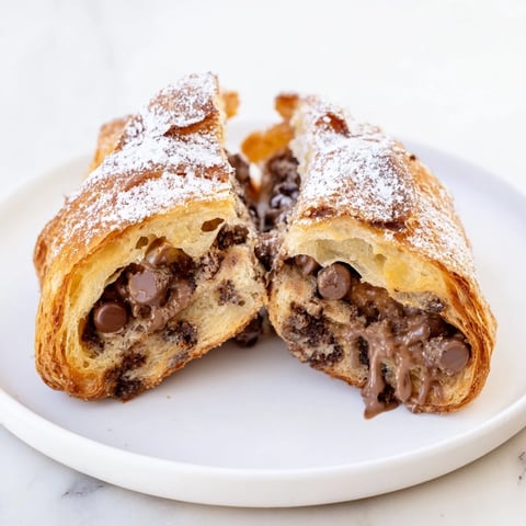 Flaky Cookie Croissant with golden, buttery layers and a melty chocolate chip center.